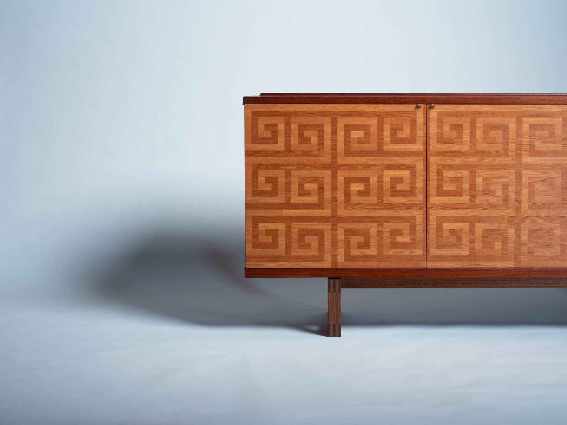 Handcrafted cabinet with Greek key marquetry by Laël Gordon